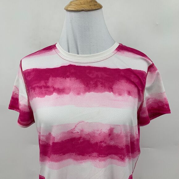 Lands End Vented Shirt Womens S Pomegranate White Striped Gradient Athletic Tee - Picture 3 of 11